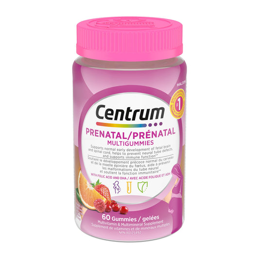 Centrum Prenatal Multigummies with DHA and Folic Acid, Postpartum Multivitamin and Mineral Supplement, 60 count, 30 day supply. - Available at All In One Marketplace Canada