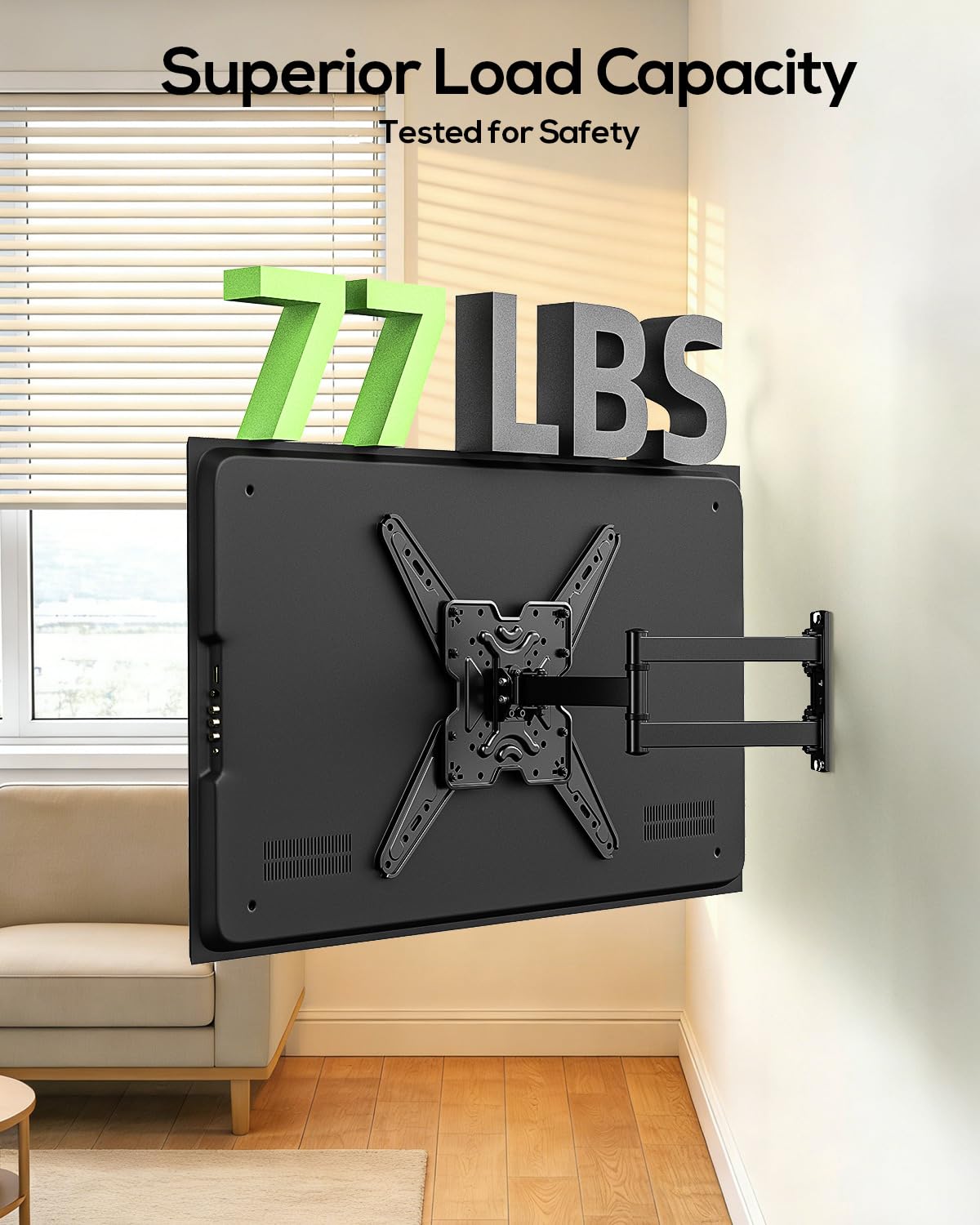 USX MOUNT Full Motion TV Wall Mount for 26-65 Inch TVs up to 77Lbs, Wall Mount TV Bracket, Single Stud Articulating TV Mount, Smooth Swivel Extension, Max VESA 400x400 mm, XMM919