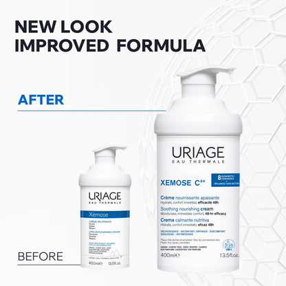 Uriage Xémose Lipid-Replenishing Cream - Face & Body Moisturizer Against Itching With Shea Butter - Very Dry, Sensitive Skin Prone to Atopic Eczema - Non-Greasy & Non-Sticky - Unscented - 400ml Uriage