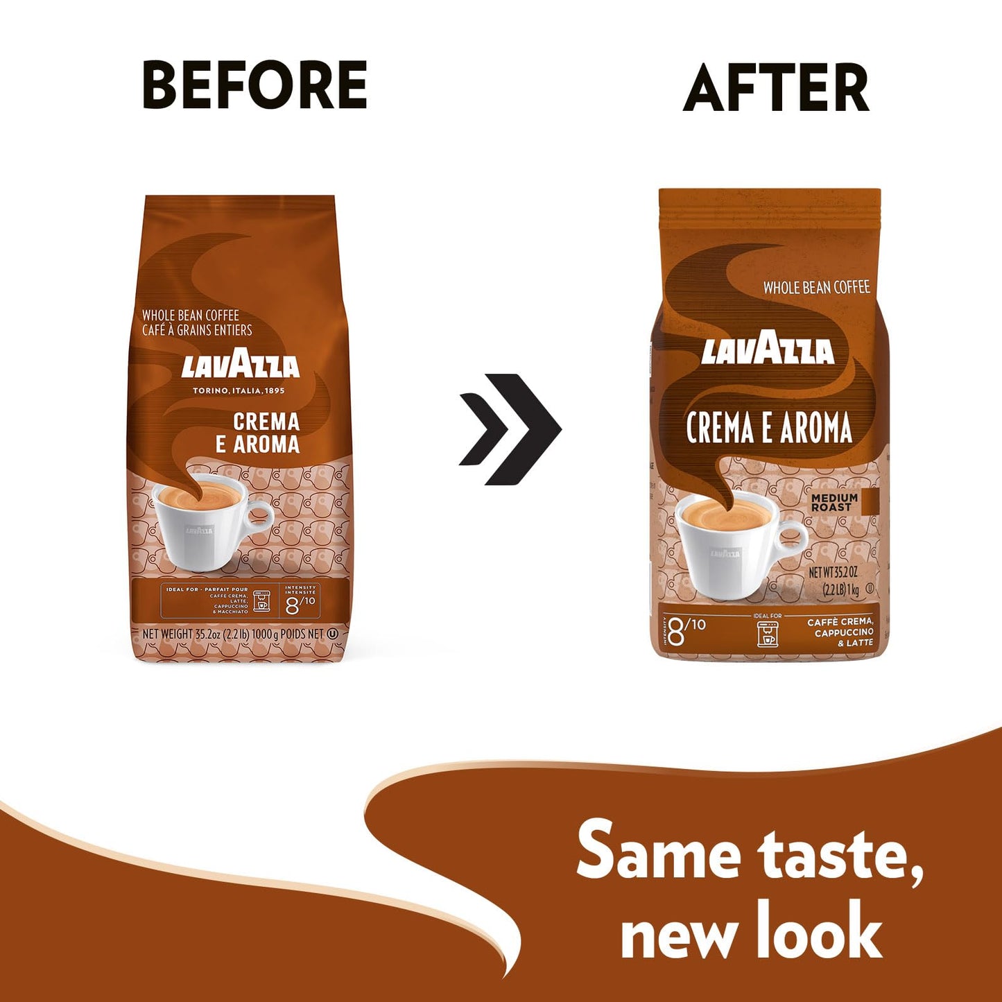 Lavazza Crema e Aroma Medium Roast Whole Bean Coffee, 1 kg