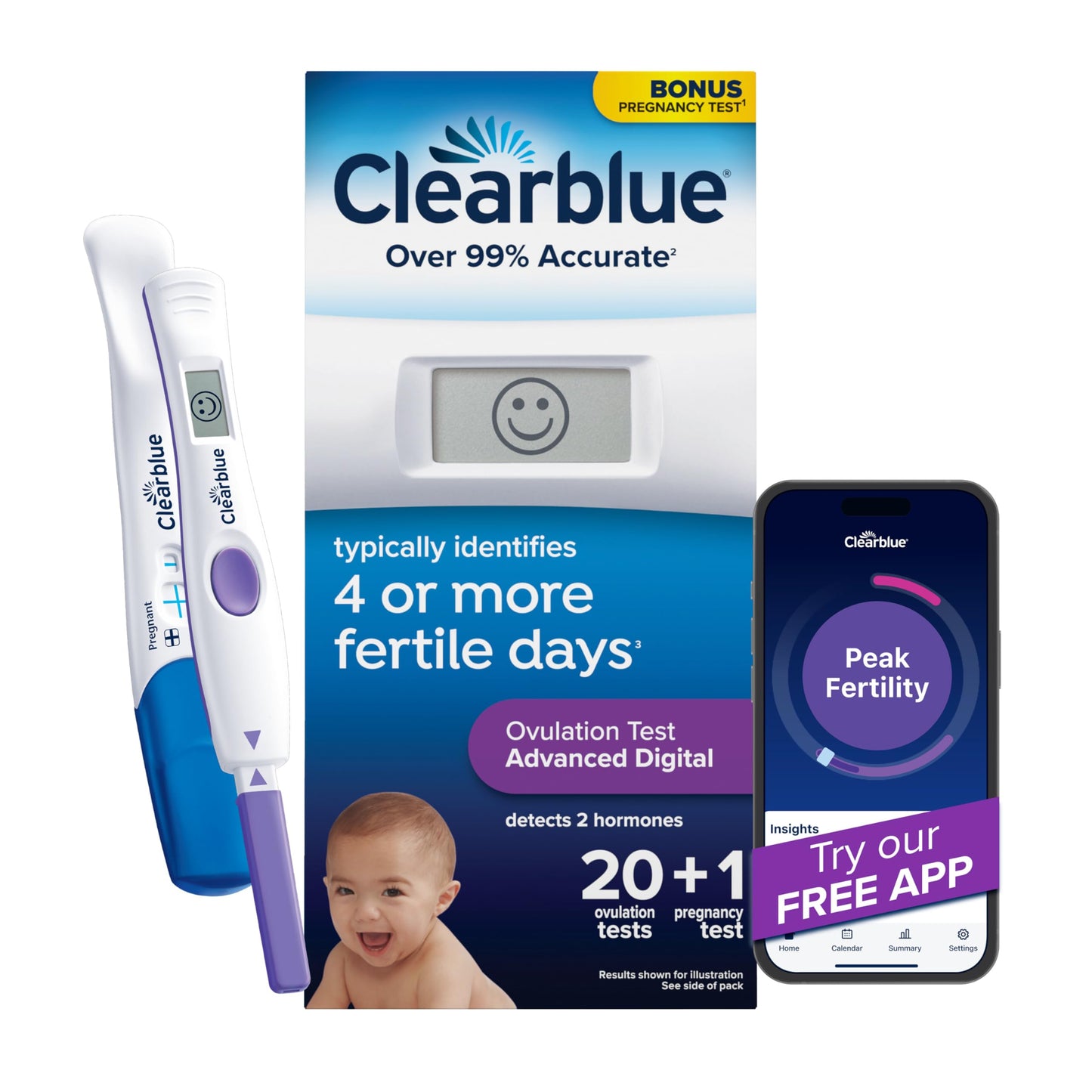 Clearblue Advanced Digital Ovulation Test Kit, Plus Bonus Rapid Detection Pregnancy Test, 20 Ovulation Tests & 1 Pregnancy Test Clearblue