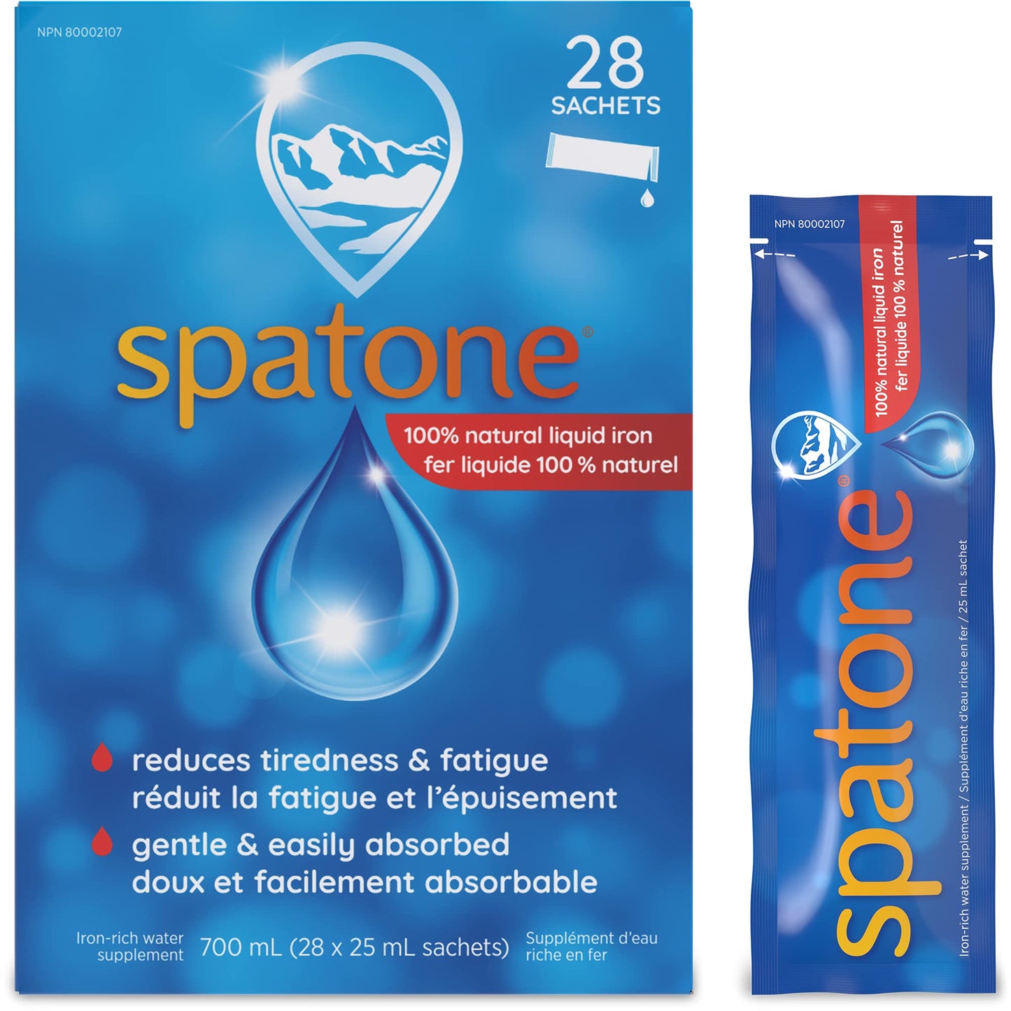 Spatone 100% Natural Liquid Iron Supplement, Original Flavour, Vegan, Reduces Tiredness & Fatigue, 28 Sachets x 25 mL, 700.0 ml (Pack of 1) - Available at All In One Marketplace Canada