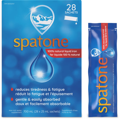 Spatone 100% Natural Liquid Iron Supplement, Original Flavour, Vegan, Reduces Tiredness & Fatigue, 28 Sachets x 25 mL, 700.0 ml (Pack of 1) - Available at All In One Marketplace Canada