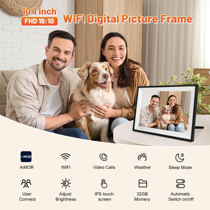 Anna Bella Digital Photo Frame 10.1 Inch with 1280x800 HD IPS Touch Screen, 32GB WiFi Digital Picture Frame with App Sharing, Auto-Rotate Photo Frame with Sleep Mode, Gift for Parents, Friends - Available at All In One Marketplace Canada