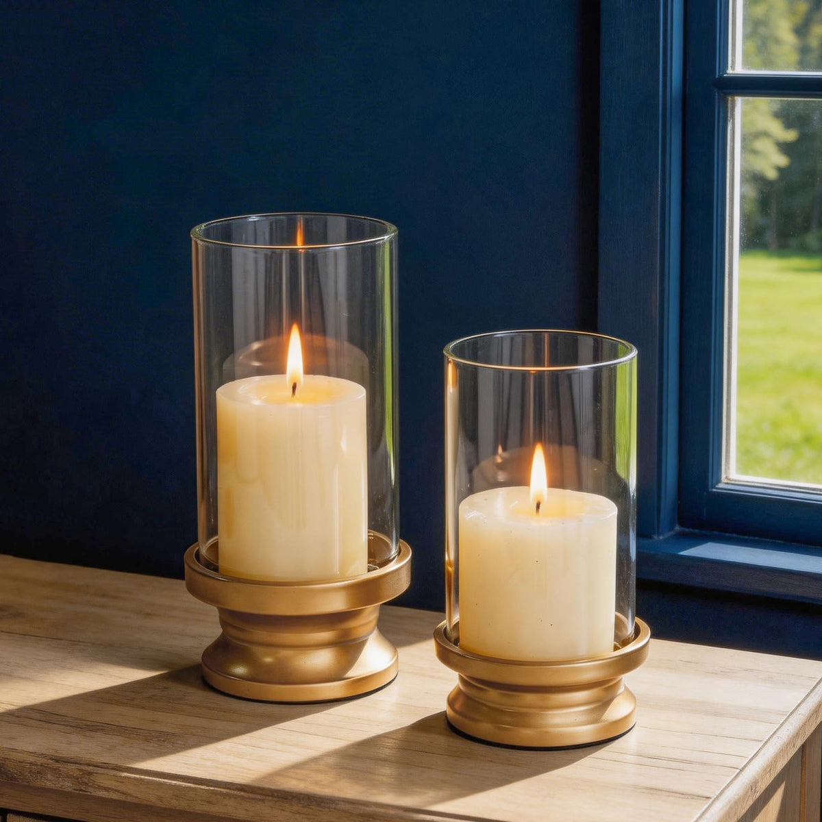 NUPTIO Hurricane Glass Candle Holders for Pillar - Matte Gold - Set of 2 🍁 All In One Marketplace Canada