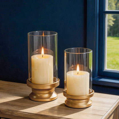 NUPTIO Hurricane Glass Candle Holders for Pillar - Matte Gold - Set of 2 🍁 All In One Marketplace Canada