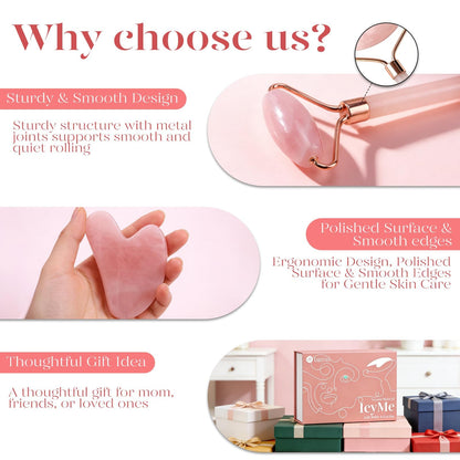 BAIMEI IcyMe Rose Quartz Roller & Gua Sha Set, Cooling Face Roller for Depuffing & Lymphatic Massage, Sculpting Tool for Face, Eyes & Neck, Smooth Skincare Gift for Women and Men - Available at All In One Marketplace Canada
