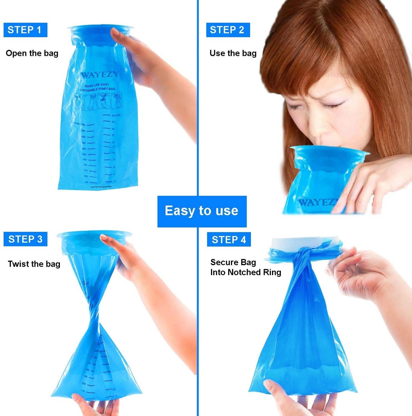 Vomit Bags Disposable 25 Pack (1000ml) – Medical Grade Emesis Bags for Travel, Motion Sickness, Morning Sickness & Nausea – Leak-Proof, Odor-Blocking, Portable Throw Up Bag - Available at All In One Marketplace Canada