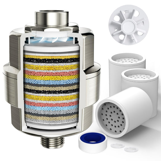 20-Stage Shower Head Filter-Shower Head Filter for Hard Water, with 3 Replaceable Filter Cartridges, High Output Shower Water Filter for Removing Chlorine and Fluoride, Brushed Nickel 🍁 All In One Marketplace Canada
