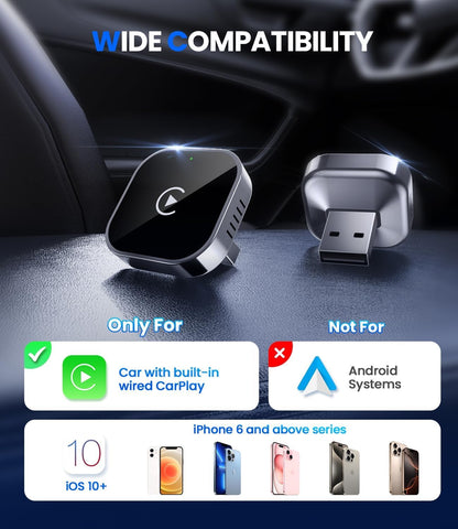Teeran Wireless CarPlay Adapter for iPhone (2026 Upgraded), Mini Plug & Play for Cars with Factory Wired Apple CarPlay, Fast & Stable Connection, Easy Setup, Wide Vehicle Compatibility USB & USB C