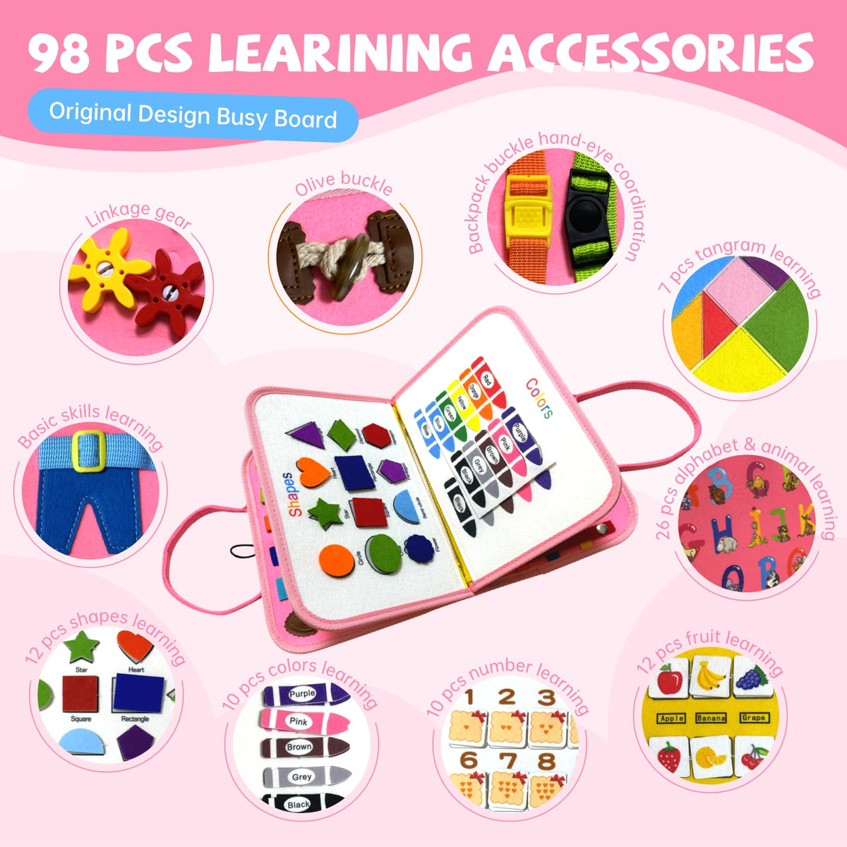 Montessori Activity Busy Book for Toddler - 1 2 3 4 5 Years Old Activity Busy Board Toy, Sensory Board Toy Educational Activities for Fine Motor Skills Learning, Travel Toys for Airplane Car Christmas 🍁 All In One Marketplace Canada