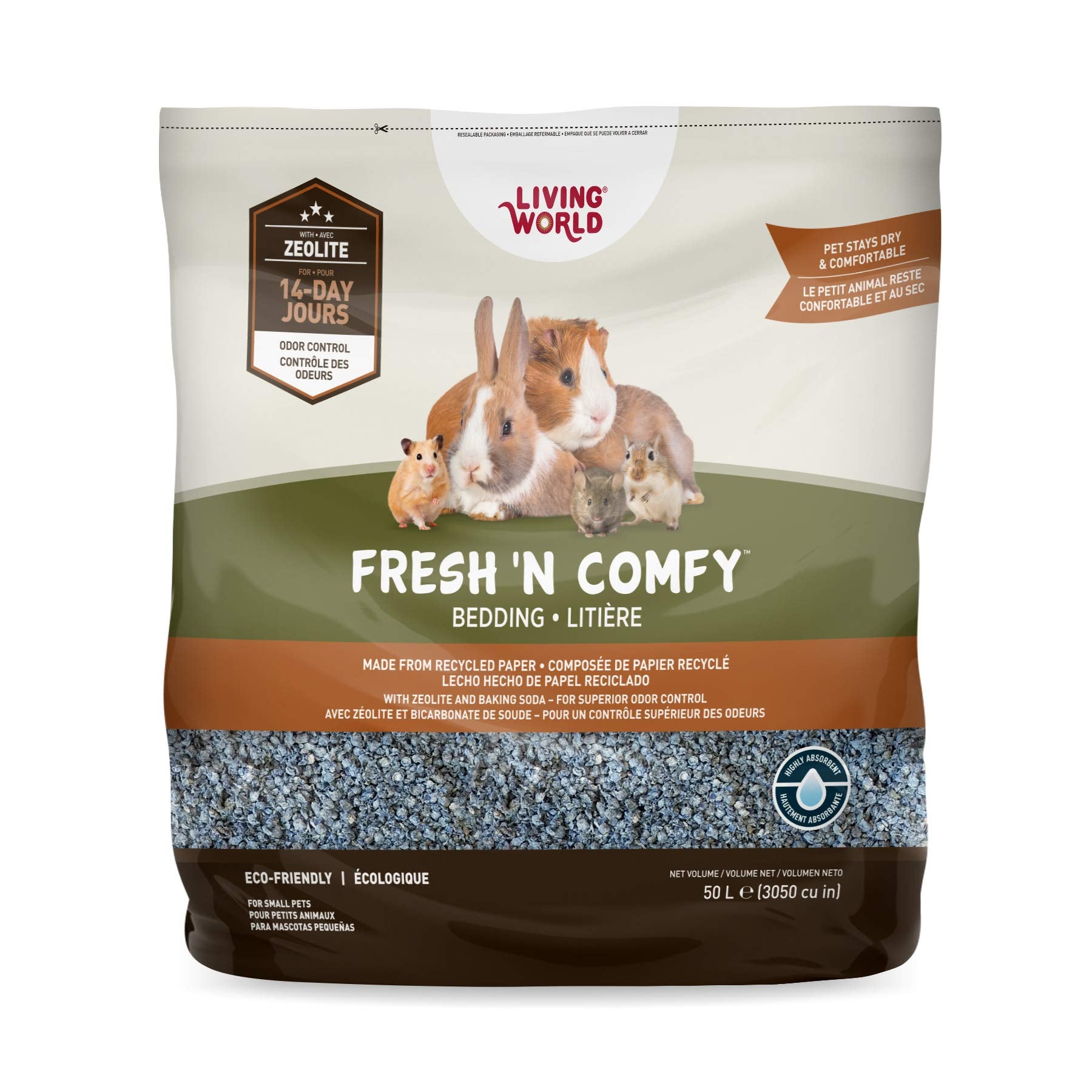Living World Fresh 'N Comfy Bedding for Small Pets, 50L, Blue, Made from Recycled Newspaper, 99% Dust-Free - Available at All In One Marketplace Canada