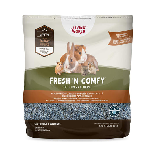 Living World Fresh 'N Comfy Bedding for Small Pets, 50L, Blue, Made from Recycled Newspaper, 99% Dust-Free - Available at All In One Marketplace Canada