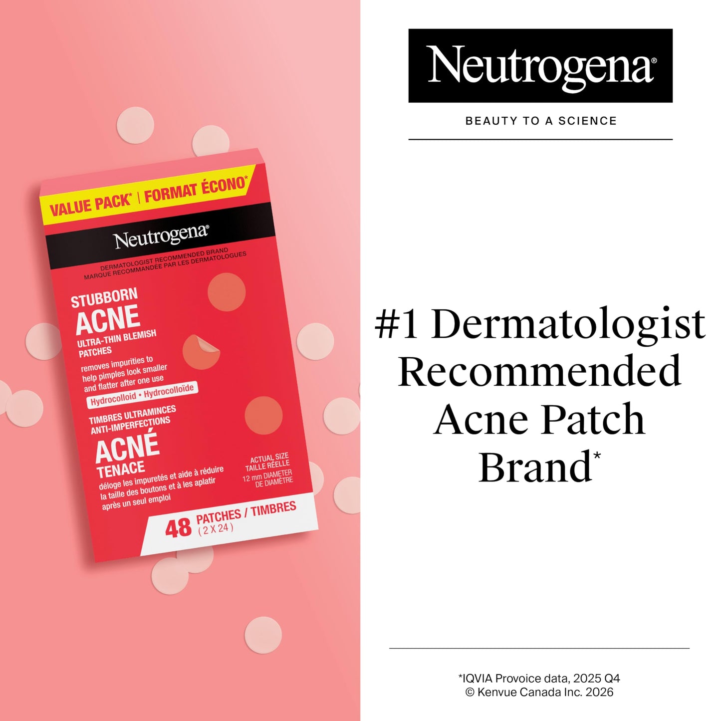 Neutrogena Stubborn Acne Blemish Pimple Patches, Hydrocolloid, 2x24 Pack Neutrogena