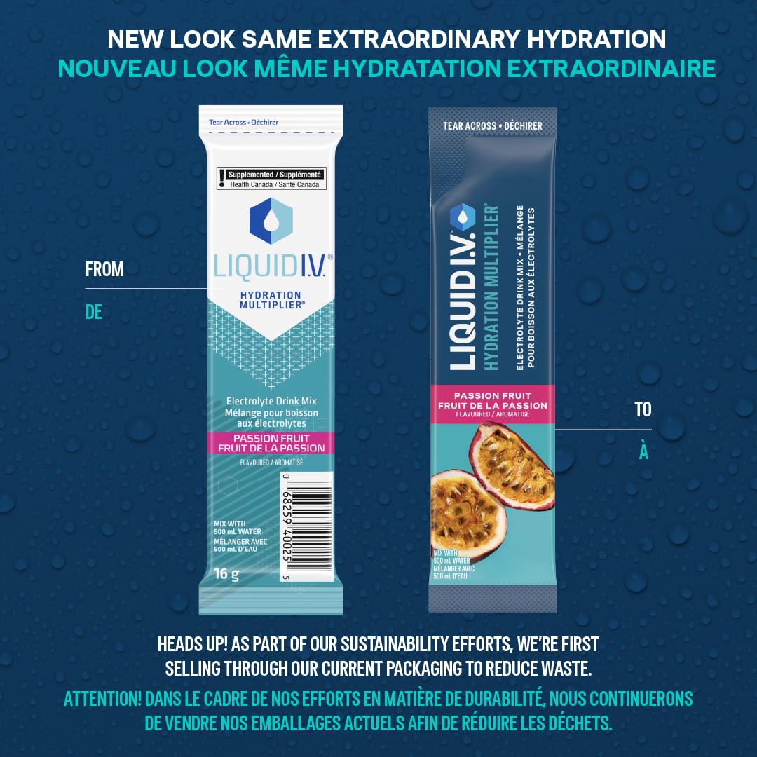 Liquid I.V. Hydration Multiplier Electrolyte Drink Mix - Enhanced Hydration Electrolyte Powder with Vitamins B3, B5, B6, B12 and C -18x On-the-go Sticks for Workout and Travel - Passion Fruit