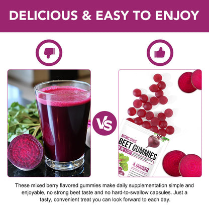 Beetroot Gummies, 90 Count - Non-GMO Beet Root Supplement for Healthy Circulation & Energy - Natural Vegan Fruit Flavor - Available at All In One Marketplace Canada