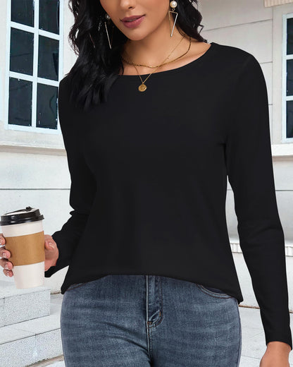 Long Sleeve Shirt Women Basic Tops Loose Fit Tshirt Fall Clothes,Black,XL 🍁 All In One Marketplace Canada