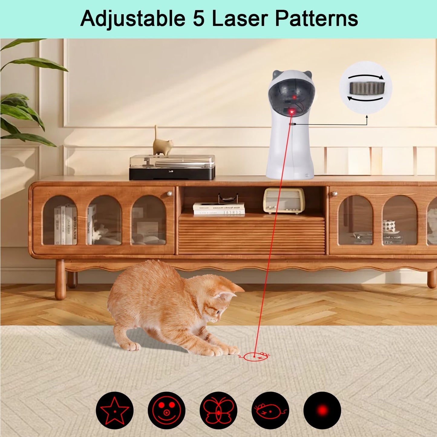 TBTeek Cat Toy, Automatic Motion-Activated, 5 Fun Patterns, 4 Speed Modes, Adjustable Light Angles, Random Rotating Trajectory, Rechargeable - Available at All In One Marketplace Canada