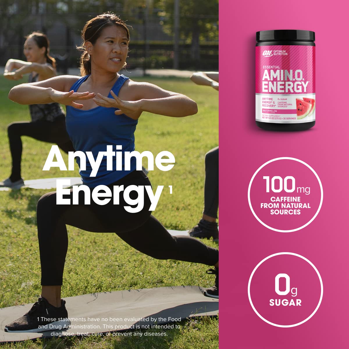 Optimum Nutrition Amino Energy Powder: Pre- workout & Anytime energy with Green tea, Green coffee extract + BCAA's - Watermelon: 30 servings [270g] (packaging may vary) - Available at All In One Marketplace Canada