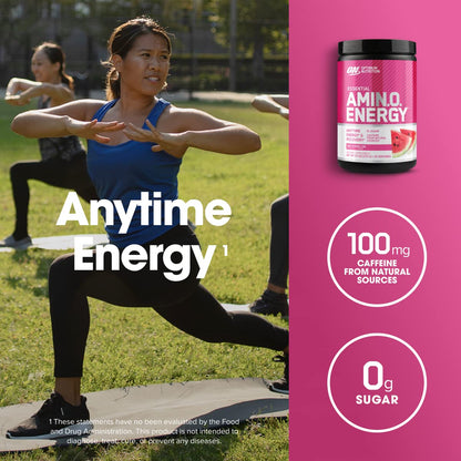 Optimum Nutrition Amino Energy Powder: Pre- workout & Anytime energy with Green tea, Green coffee extract + BCAA's - Watermelon: 30 servings [270g] (packaging may vary) - Available at All In One Marketplace Canada