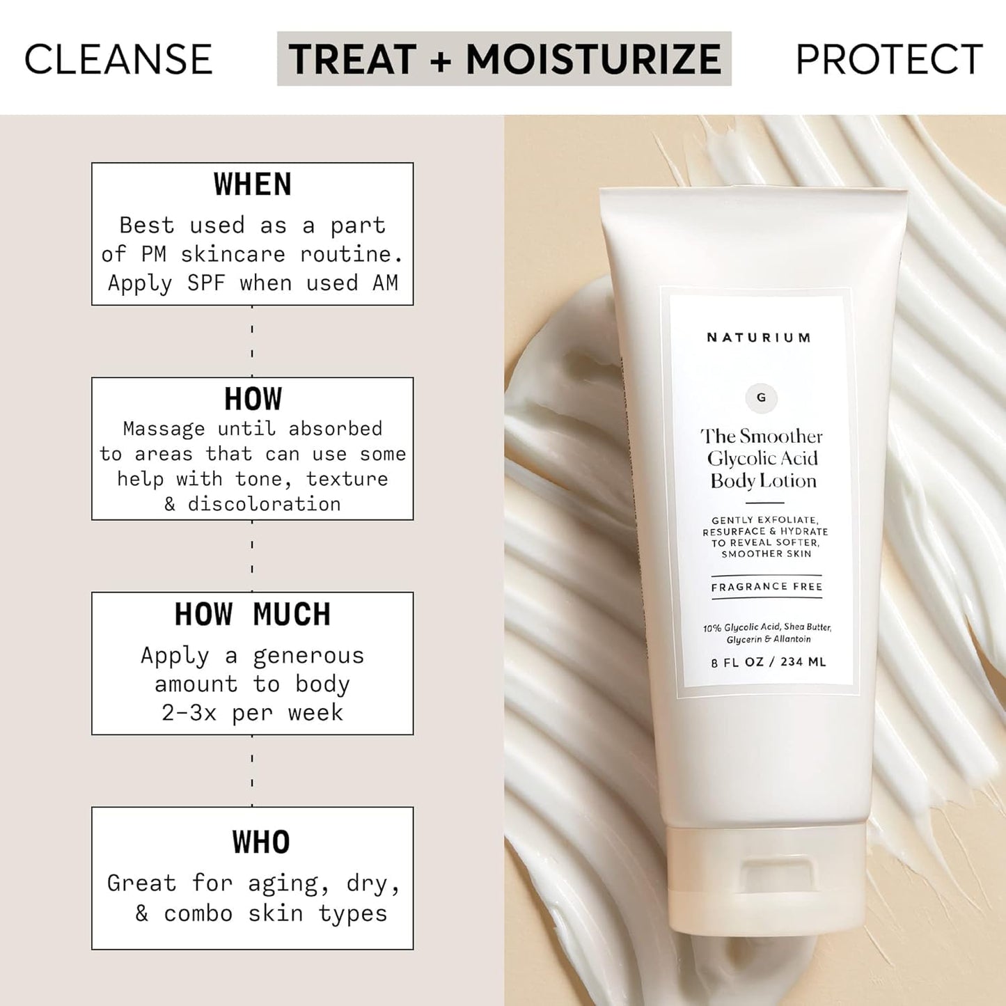 Naturium The Smoother Glycolic Body Lotion | Moisturizing & Exfoliating Cream, With AHA, For Rough and Dry Skin | 8 FL OZ / 234 ml Naturium