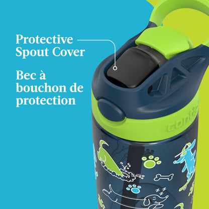 Contigo Kids Aubrey Straw Water Bottle with Leak-Proof Lid, BPA-Free Plastic, Dishwasher Safe, Lime with Dogs, 14 oz (414 mL)