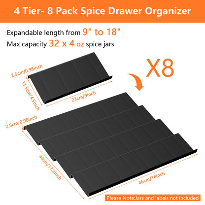 Ceecysaa 8 Pcs Spice Drawer Organizer Expands 9" to 18" for kitchen drawers