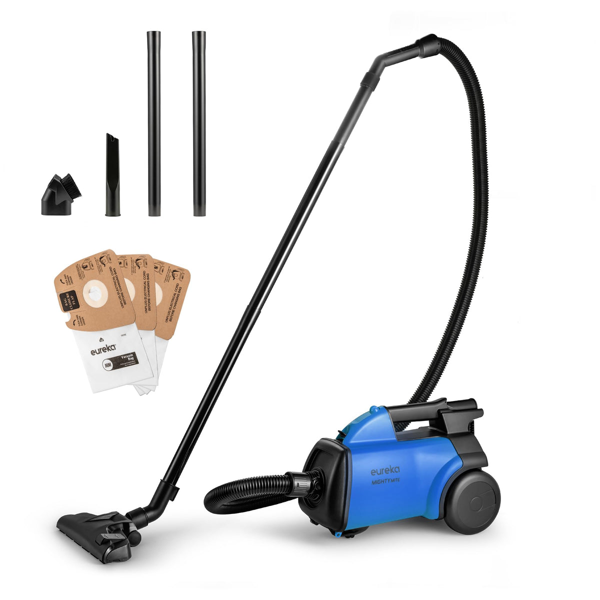 EUREKA Mighty Mite Powerful Corded Canister Vacuum Cleaner for Carpet and Hard Floor, Lightweight Bagged Vacuum Cleaner Perfect for Pet Owners, Blue, 3670H w/ 2 Dust Bags