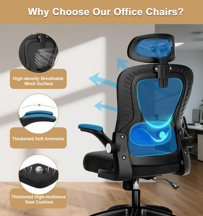 Office Chair, SPRDENG Ergonomic Office Chair with Two-Way Adjustable Lumbar Support & Headrest, High Back S-Shaped Computer Chair with Flip-up Padded Armrests, Swivel Task Chair for Home Office - Available at All In One Marketplace Canada