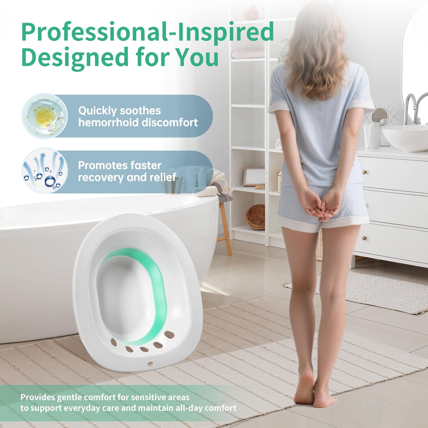 RUGUO Sitz Bath, Sitz Bath for Hemorrhoids - Sitz Bath for Toilet Seat - Sitz Bath for Postpartum Care, Sits Bath Kit for Women, Collapsible, Wider Seating Area, Deeper Bowl - Available at All In One Marketplace Canada