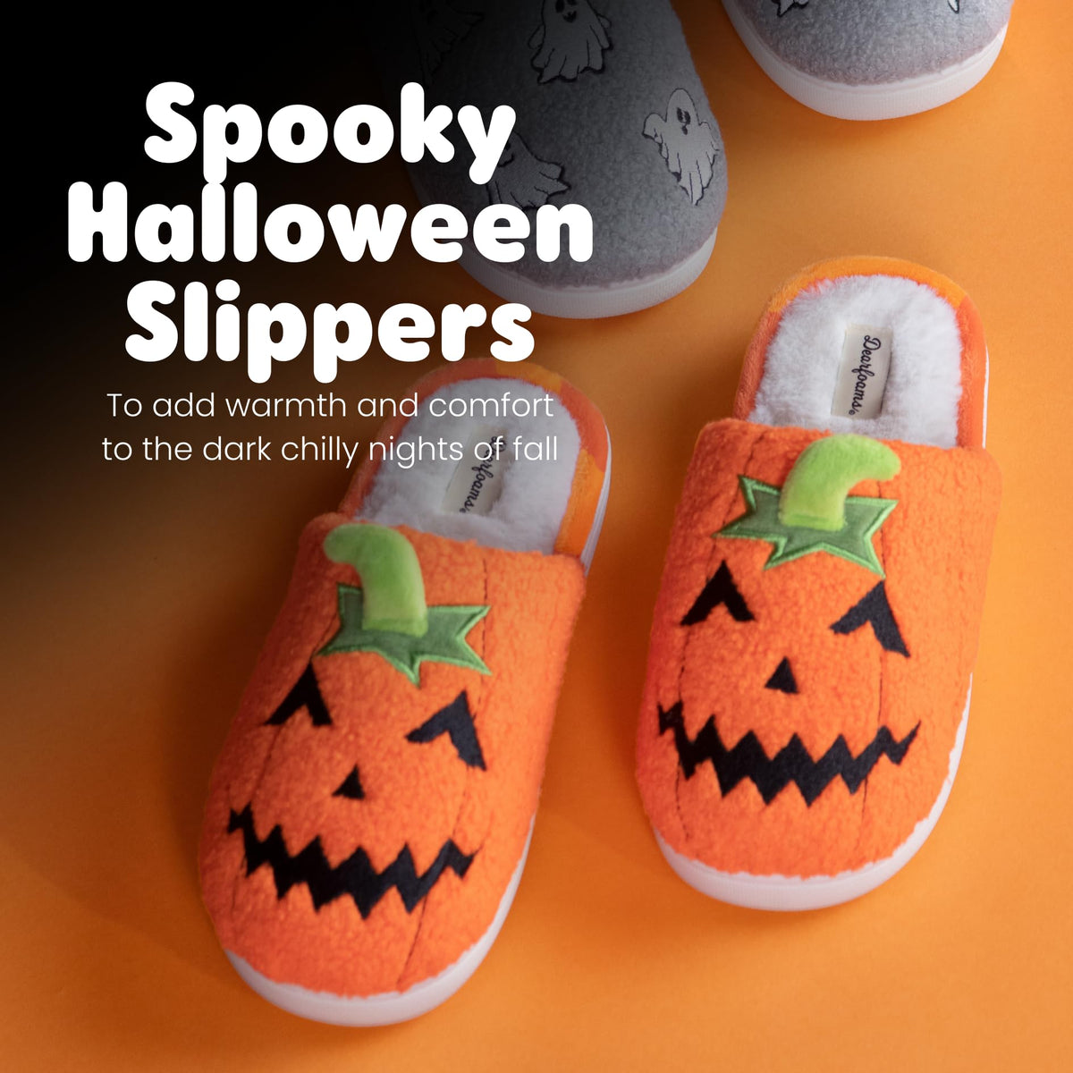 Pantoufles unisexe pour adultes Dearfoams, motif citrouille d'Halloween, Jack O Lantern, 38-39 Femme/38-39 Homme