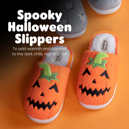 Pantoufles unisexe pour adultes Dearfoams, motif citrouille d'Halloween, Jack O Lantern, 38-39 Femme/38-39 Homme