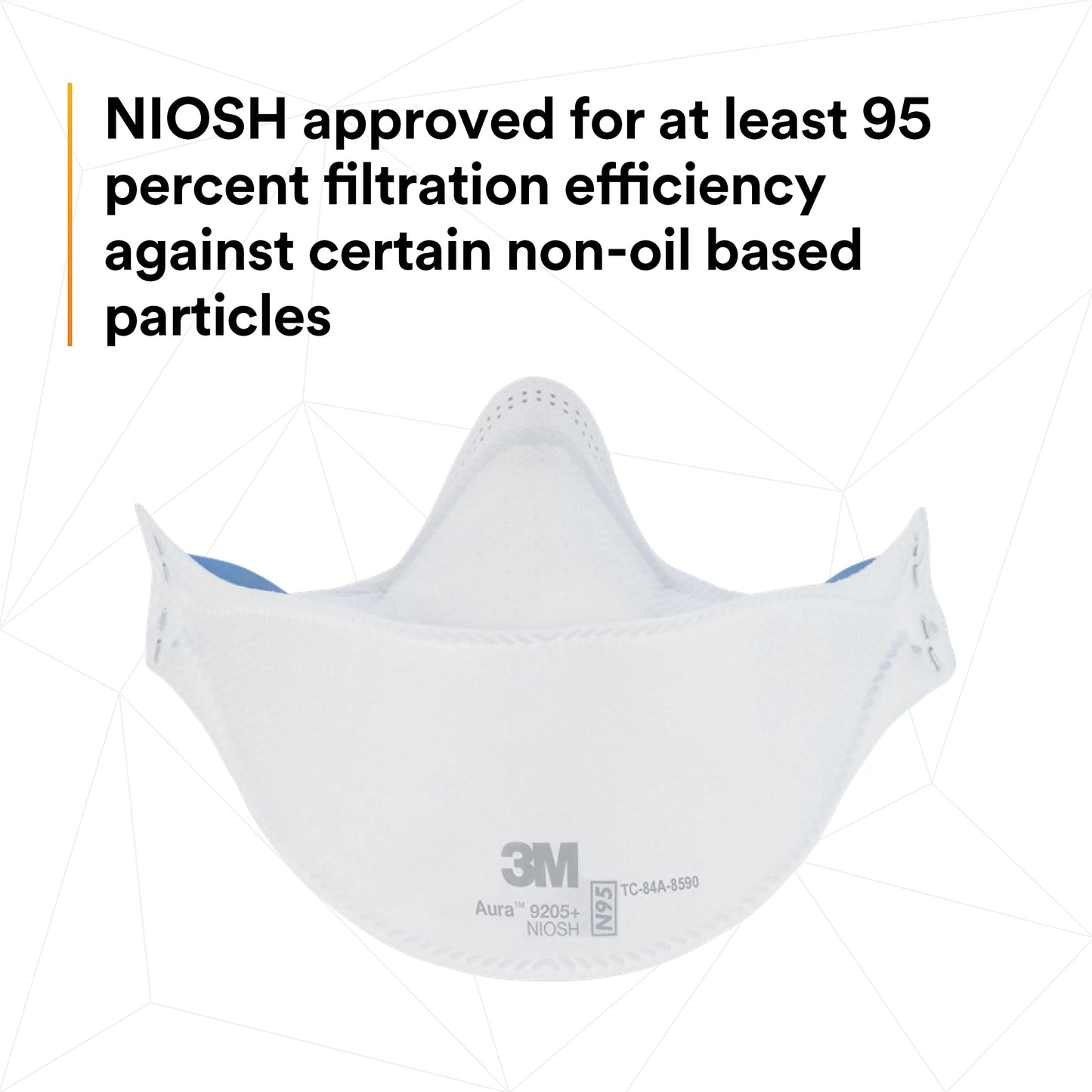 3M Aura Particulate Respirator 9205+, N95, Pack of 20 Disposable Respirators, Individually Wrapped, 3 Panel Flat Fold Design Allows for Facial Movements, Comfortable, NIOSH Approved - Available at All In One Marketplace Canada