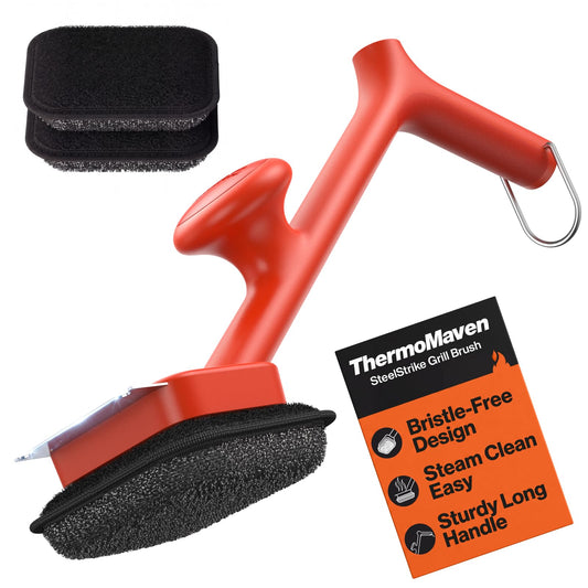 ThermoMaven BBQ Grill Brush Bristle Free - 17" Safe Steam Grill Cleaner Brush with Scraper and 3 Brush Heads for Porcelain/Gas/Charcoal Grill Outdoor Grill Barbecue Cleaner - Available at All In One Marketplace Canada