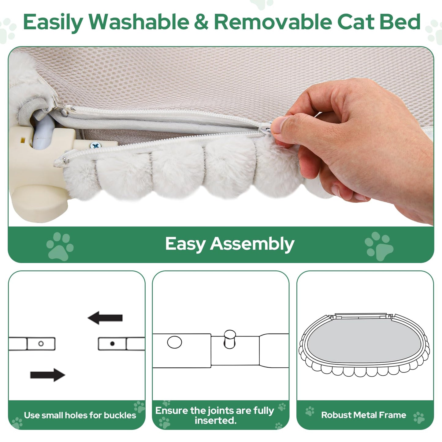 Ceecysaa Cat Window Perch, Cat Hammock Cordless Window Bed with Easy Assembly Strong Metal Frame and Removable Soft Cover, 4 Strong Suction Cups Soft Cover Foldable Cats Shelf Seat for Indoor Cats - Available at All In One Marketplace Canada