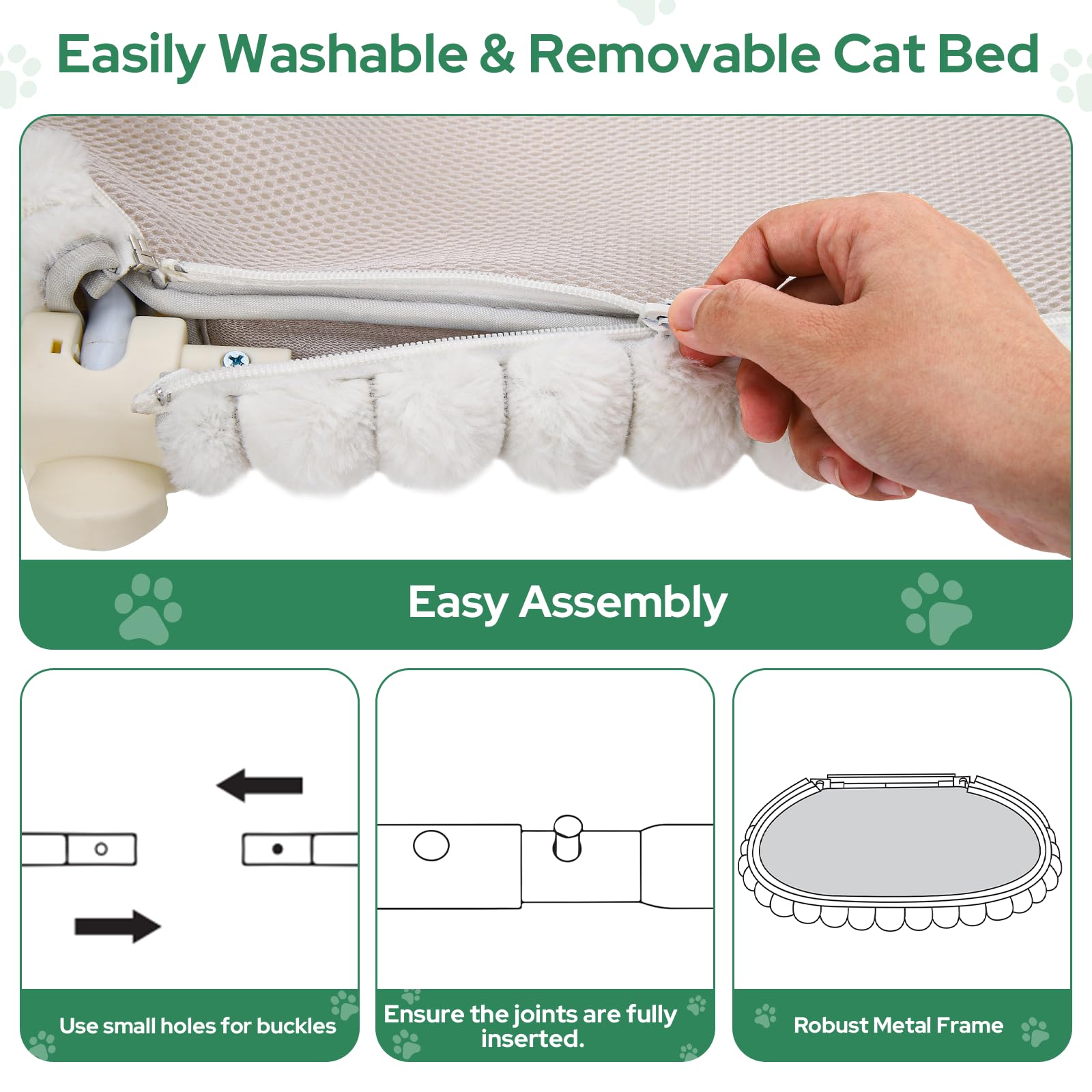 Ceecysaa Cat Window Perch, Cat Hammock Cordless Window Bed with Easy Assembly Strong Metal Frame and Removable Soft Cover, 4 Strong Suction Cups Soft Cover Foldable Cats Shelf Seat for Indoor Cats - Available at All In One Marketplace Canada