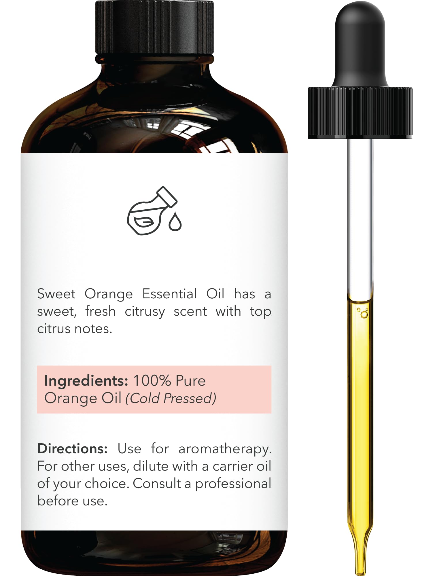 Brooklyn Botany Sweet Orange Essential Oil - Huge 118 ml - 100% Pure and Natural - Premium Grade with Dropper - for Aromatherapy and Diffuser