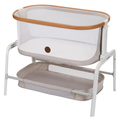 Maxi-Cosi Iora Bedside Bassinet , infant bedside sleeper crib, 4 height positions, portable & folds flat, large storage basket, includes travel bag, Horizon Sand Maxi-Cosi