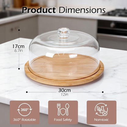 Almcmy 12" Rotating Cake Stand with Lid, Bamboo Cake Plate for Display 🍁 All In One Marketplace Canada