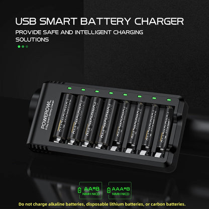 POWEROWL 8 Bay AA AAA Battery Charger for Ni-MH Rechargeable Batteries (No Adapter)
