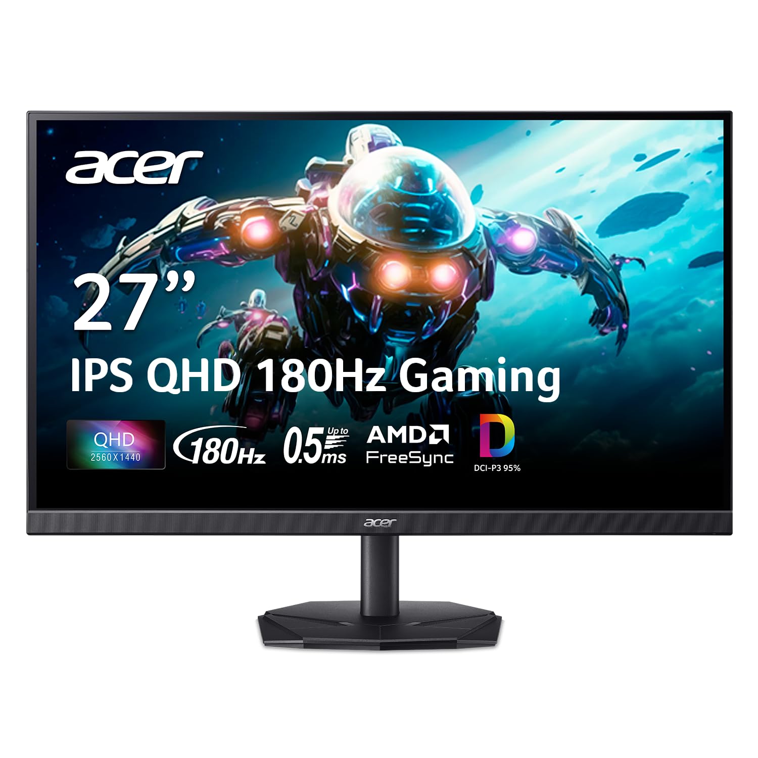 Acer Nitro 27 Inch WQHD 2560 x 1440 IPS Gaming Monitor | AMD FreeSync | Up to 180Hz Refresh | Up to 0.5ms | DCI-P3 95% | HDR 10 Support | One Display Port 1.2 & Two HDMI 2.0 | KG271U N3bmiipx Acer