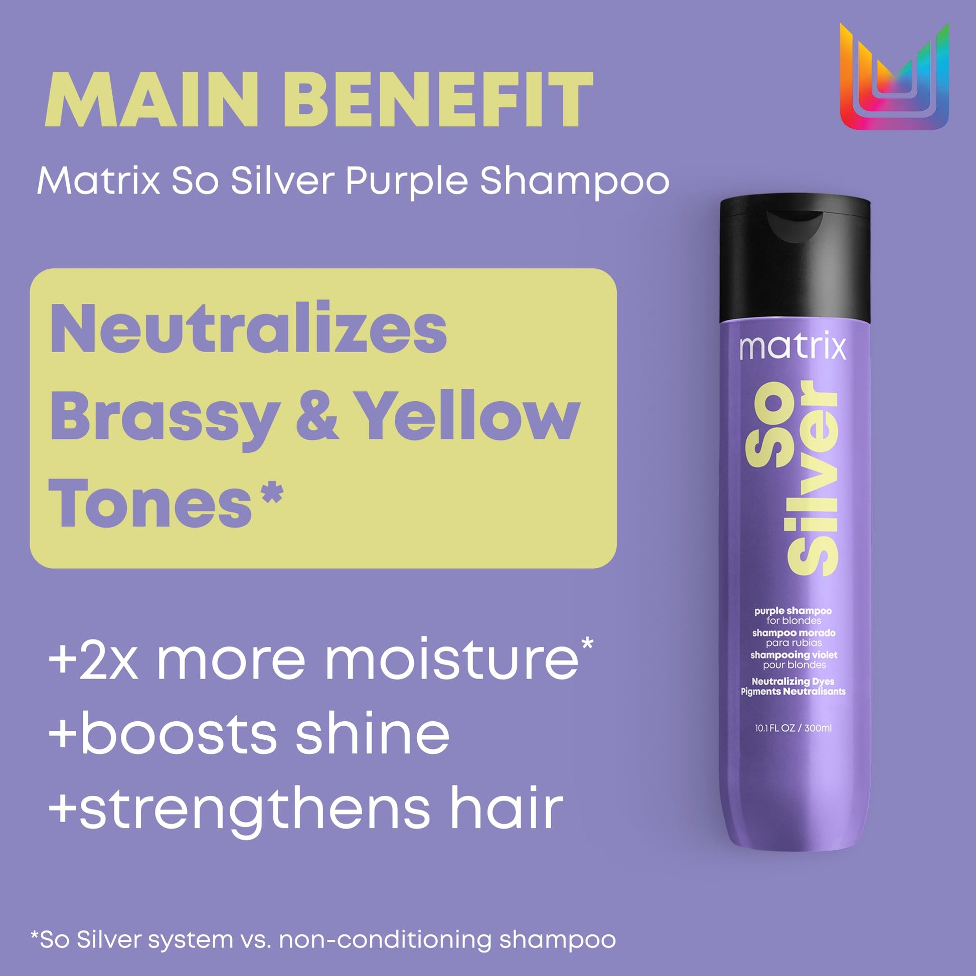 Matrix So Silver Purple Shampoo, Neutralizes Yellow Tones, For Blonde, Grey, and Platinum Hair, Color Depositing and Clarifying Shampoo For Color Treated Hair, Vegan - Available at All In One Marketplace Canada