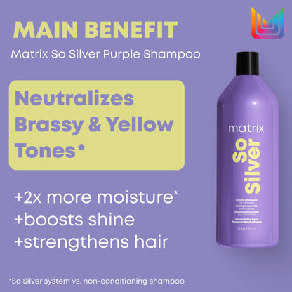 Matrix So Silver Purple Shampoo, Neutralizes Yellow Tones, For Blonde, Grey, and Platinum Hair, Color Depositing and Clarifying Shampoo For Color Treated Hair, Vegan