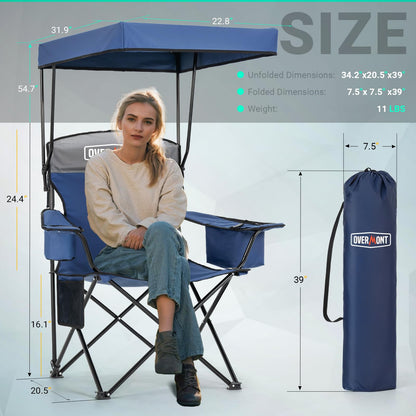 Overmont Beach Chair with Cooler and Umbrella - Sunshade Backpack Folding Canopy Chair with Two Arm Rest Cup Holder Carry Bag - Portable for Sand Camping Travel Outdoor Pool 330 lbs Blue OVERMONT