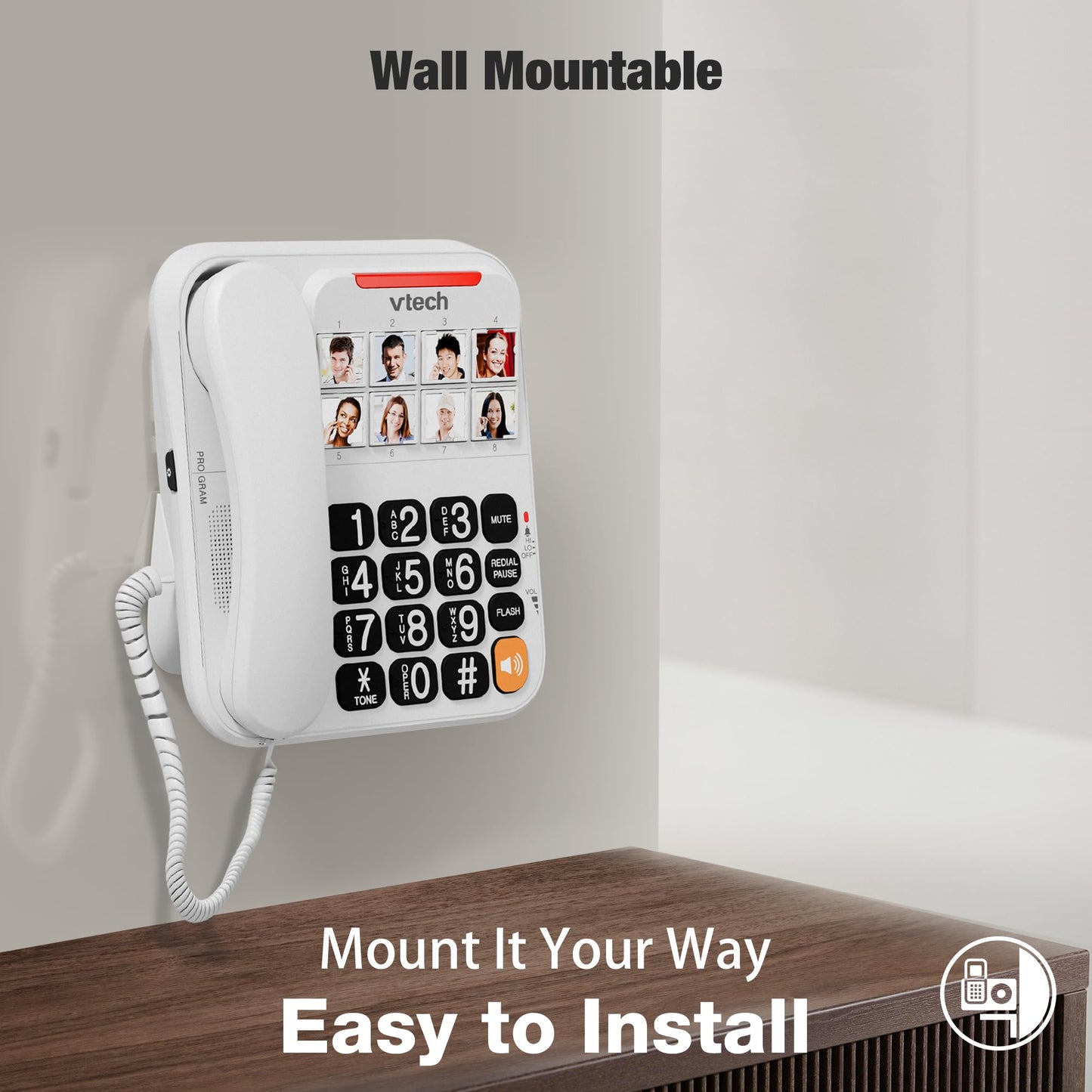 VTech Corded Phone with Oversized High-Contrast Buttons, 8 Photo Speed Dial, Large Buttons, Talking Digits for Seniors, Visual Ringer, Full-Duplex, Earpiece and Speakerphone Volume Control | SN1117 VTech