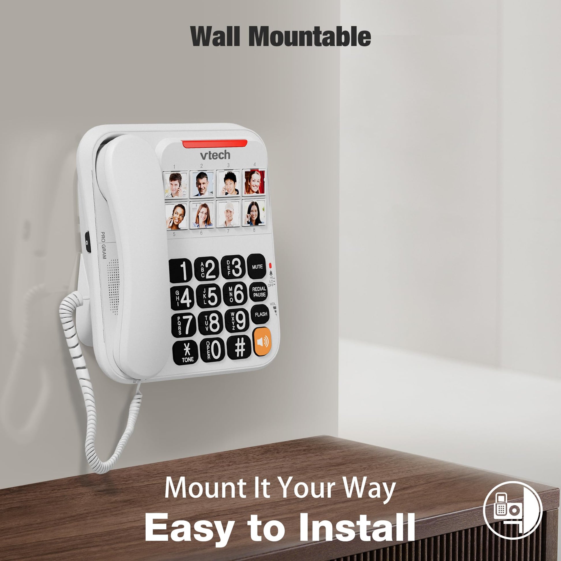 VTech Corded Phone with Oversized High-Contrast Buttons, 8 Photo Speed Dial, Large Buttons, Talking Digits for Seniors, Visual Ringer, Full-Duplex, Earpiece and Speakerphone Volume Control | SN1117 VTech