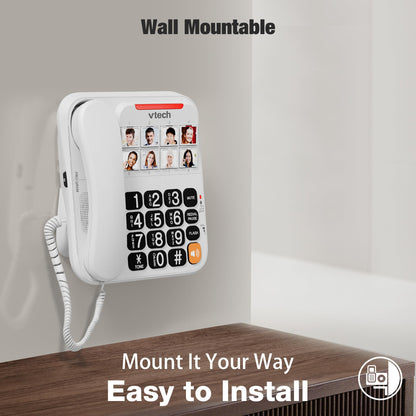 VTech Corded Phone with Oversized High-Contrast Buttons, 8 Photo Speed Dial, Large Buttons, Talking Digits for Seniors, Visual Ringer, Full-Duplex, Earpiece and Speakerphone Volume Control | SN1117 VTech