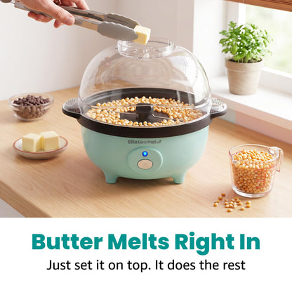 Elite Gourmet EPM330M Automatic Stirring Popcorn Maker Popper, Electric Hot Oil Machine with Measuring Cap & Built-in Reversible Serving Bowl, Great for Home Party Kids, ETL Approved, Mint, 3-Quart