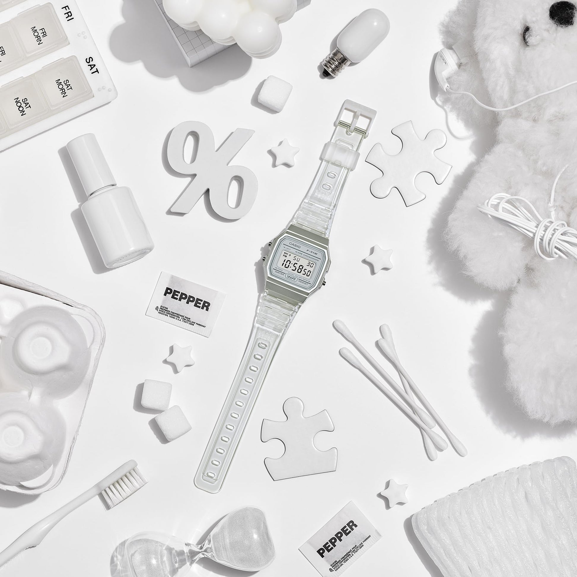 Casio Quartz Watch with Resin Strap, Clear, 20 (Model: F-91WS-7CF) Casio
