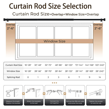 Zeerobee Curtain Rods for Windows 48 to 84, 1 Inch Black Heavy Duty Drapery Rods with Adjustable Length, Outdoor Modern Curtain Pole with Simple End Caps, 32"-86", Black